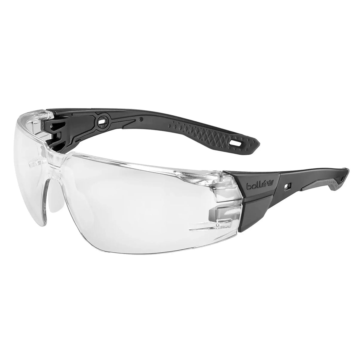Bolle Rush+ 2.0 Safety Glasses - Grey Frame, Clear Lens from the side on white background