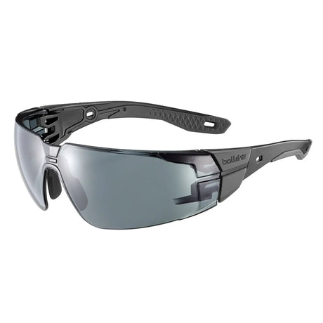 Bolle Rush+ 2.0 Safety Glasses - grey frame, smoke lens, front view on white background