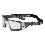 Bolle Rush+ 2.0 XP Safety Glasses - Black Frame, Clear Lens from the side on white background