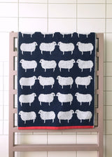 Anorak Kissing Sheep Organic Cotton Towel - Navy blue and white front face detail