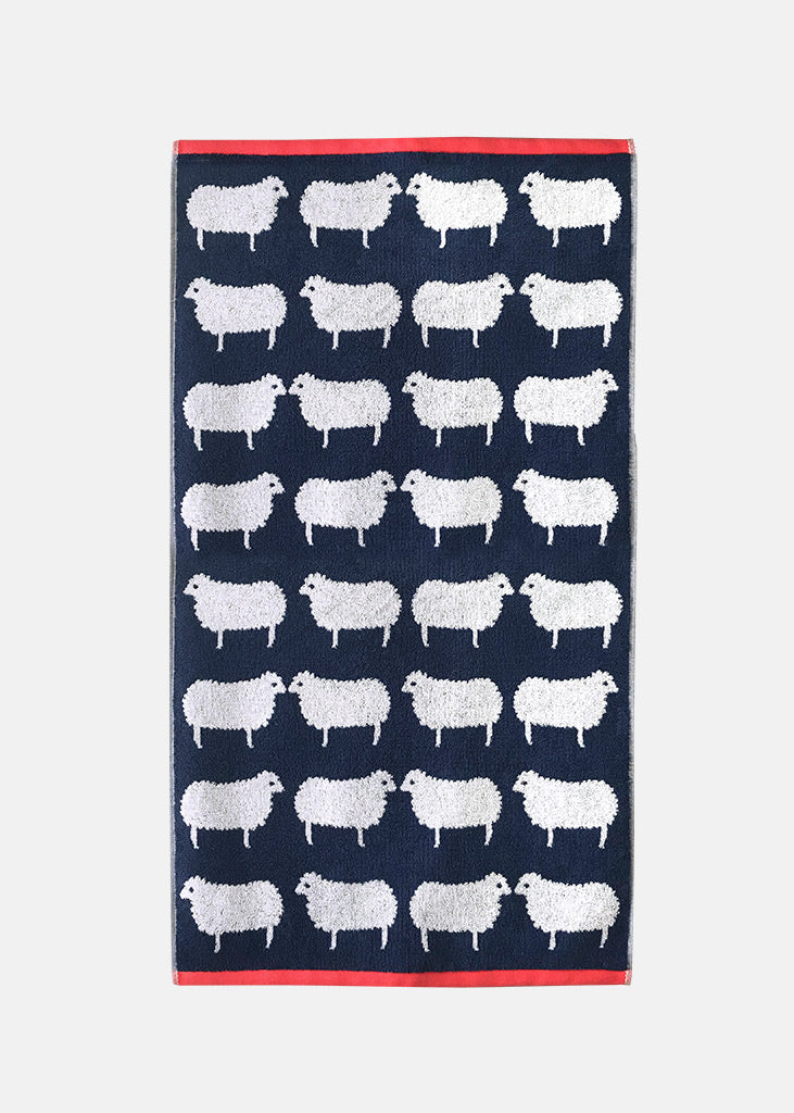 Anorak Kissing Sheep Organic Cotton Towel - Navy blue and white folded towel