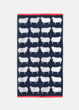 Anorak Kissing Sheep Organic Cotton Towel - Navy blue and white folded towel