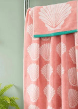 Anorak Shells Organic Cotton Towel - Pink and white jacquard weave close up