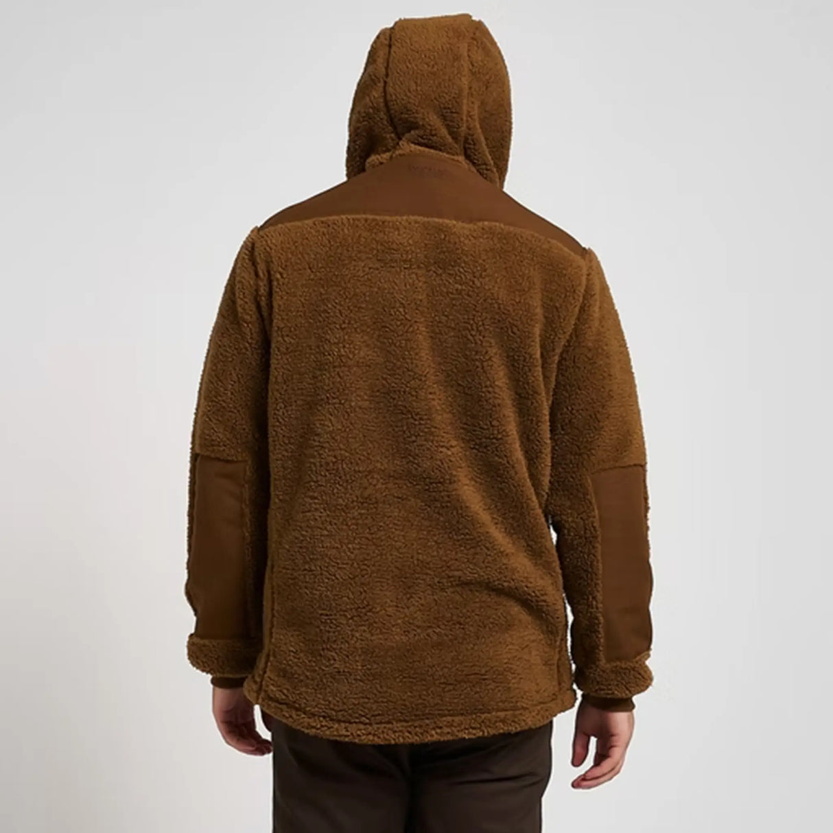 Jack Pyke Sherpa Fleece Hoodie Gen2 in camel from the back with hood on white background