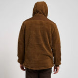 Jack Pyke Sherpa Fleece Hoodie Gen2 in camel from the back with hood on white background