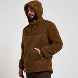 Jack Pyke Sherpa Fleece Hoodie Gen2 in camel from the front left with hood on white background