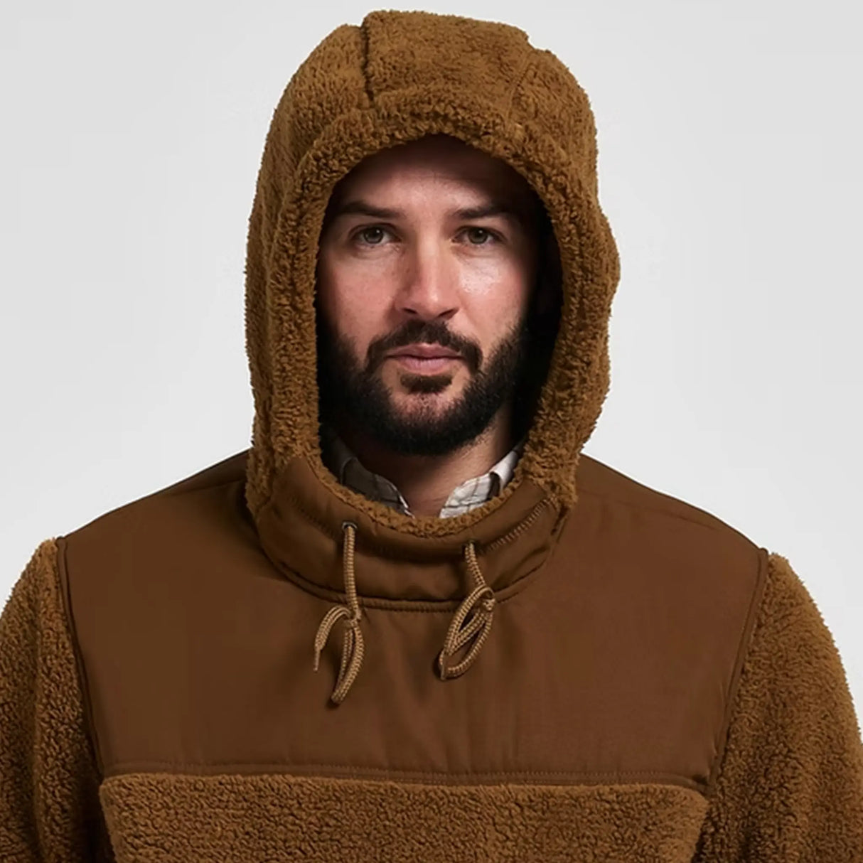 Jack Pyke Sherpa Fleece Hoodie Gen2 in camel close up of hood