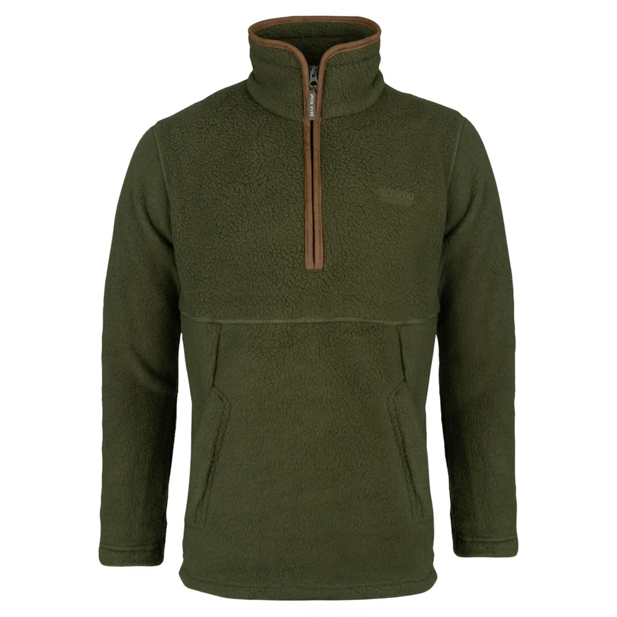 Jack Pyke Sherpa Half Zip Pullover in dark olive from the front