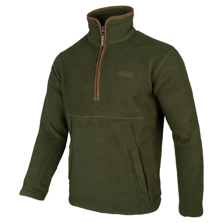 Jack Pyke Sherpa Half Zip Pullover in dark olive from the front left side