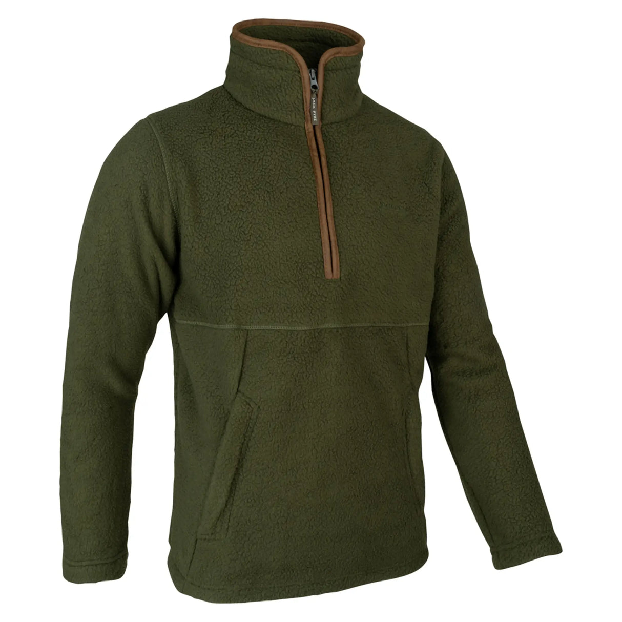 Jack Pyke Sherpa Half Zip Pullover in dark olive from the front right side