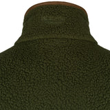 Jack Pyke Sherpa Half Zip Pullover in dark olive close up of the collar and logo