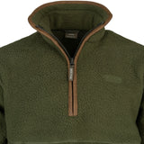 Jack Pyke Sherpa Half Zip Pullover in dark olive close up of the half zip closure