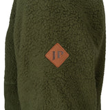 Jack Pyke Sherpa Half Zip Pullover in dark olive close up of the JP logo on the arm