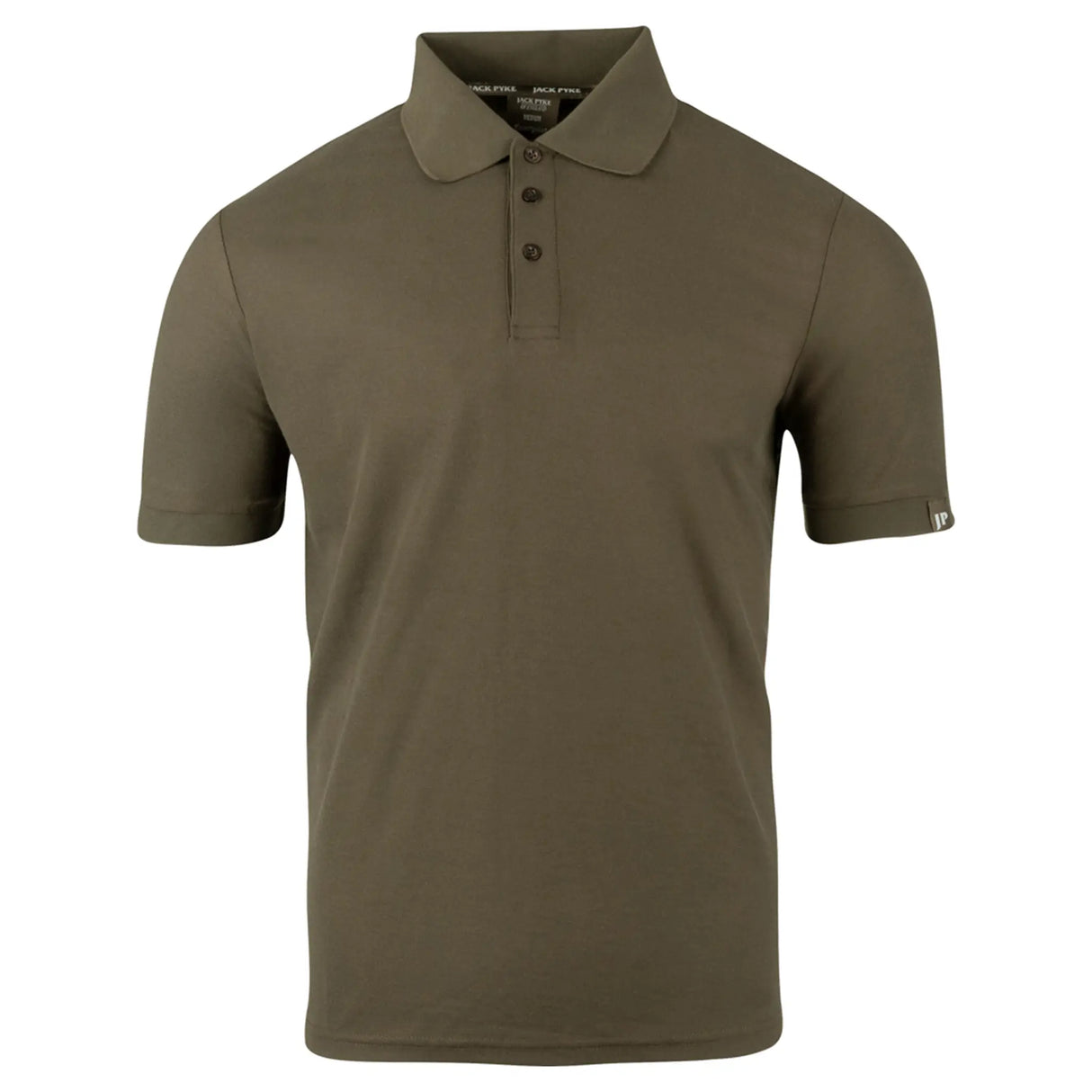 Jack Pyke Shires Polo Shirt in Dark Olive from the front on white background