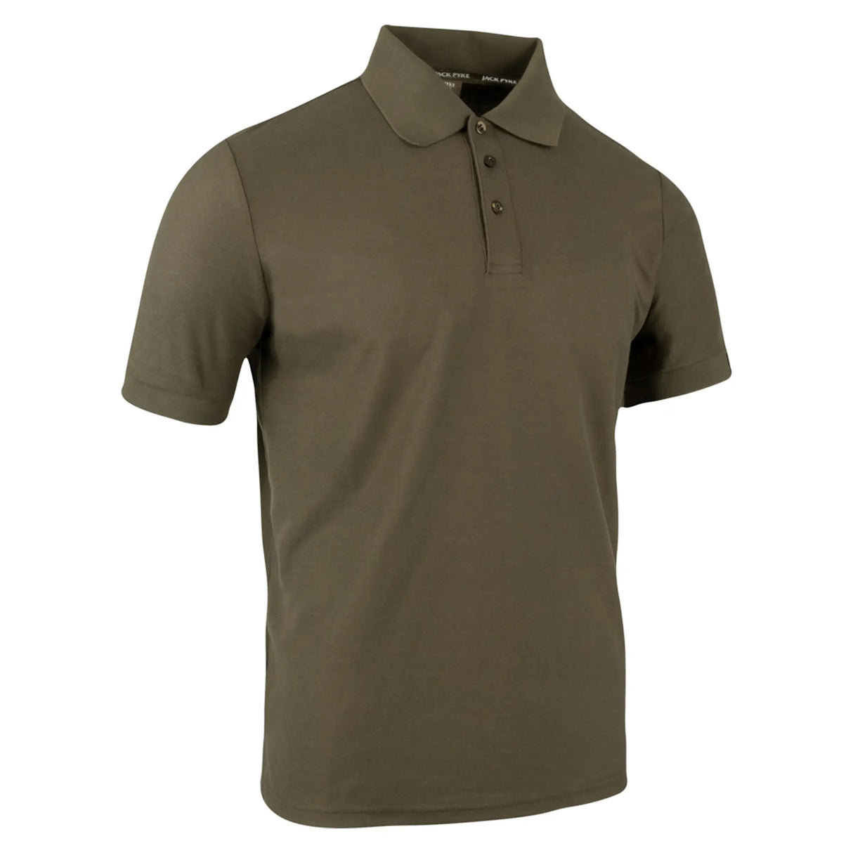 Jack Pyke Shires Polo Shirt in Dark Olive from the front right on white background