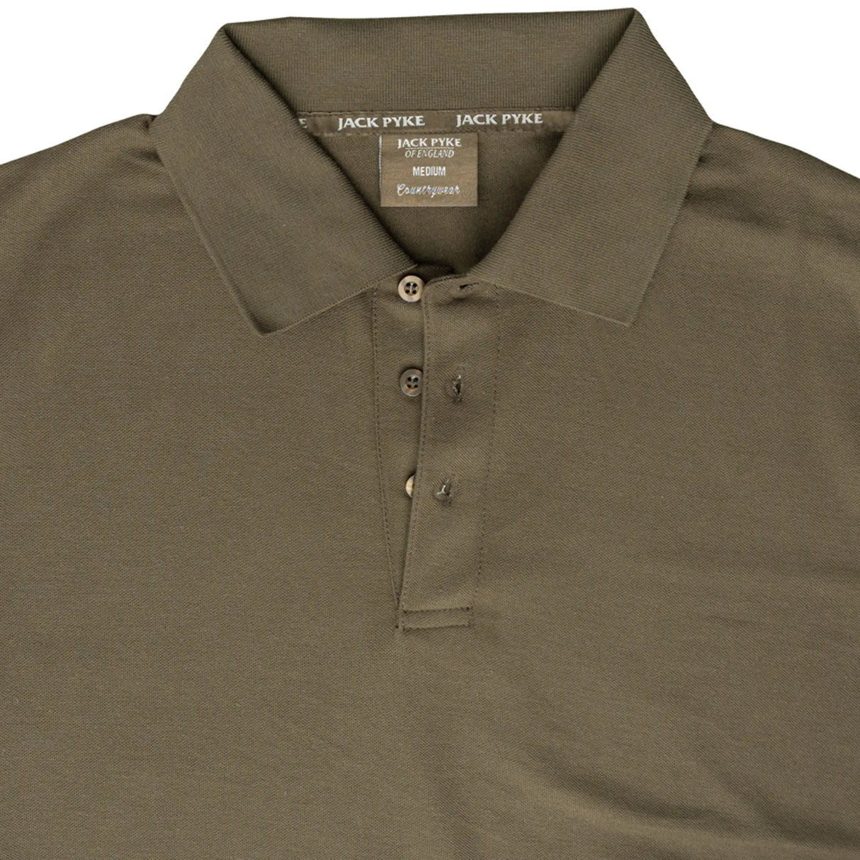 Jack Pyke Shires Polo Shirt in Dark Olive close up of collar
