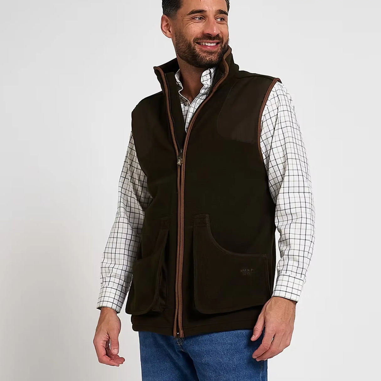 Jack Pyke Shooters Fleece Gilet in dark olive from the front left on white background
