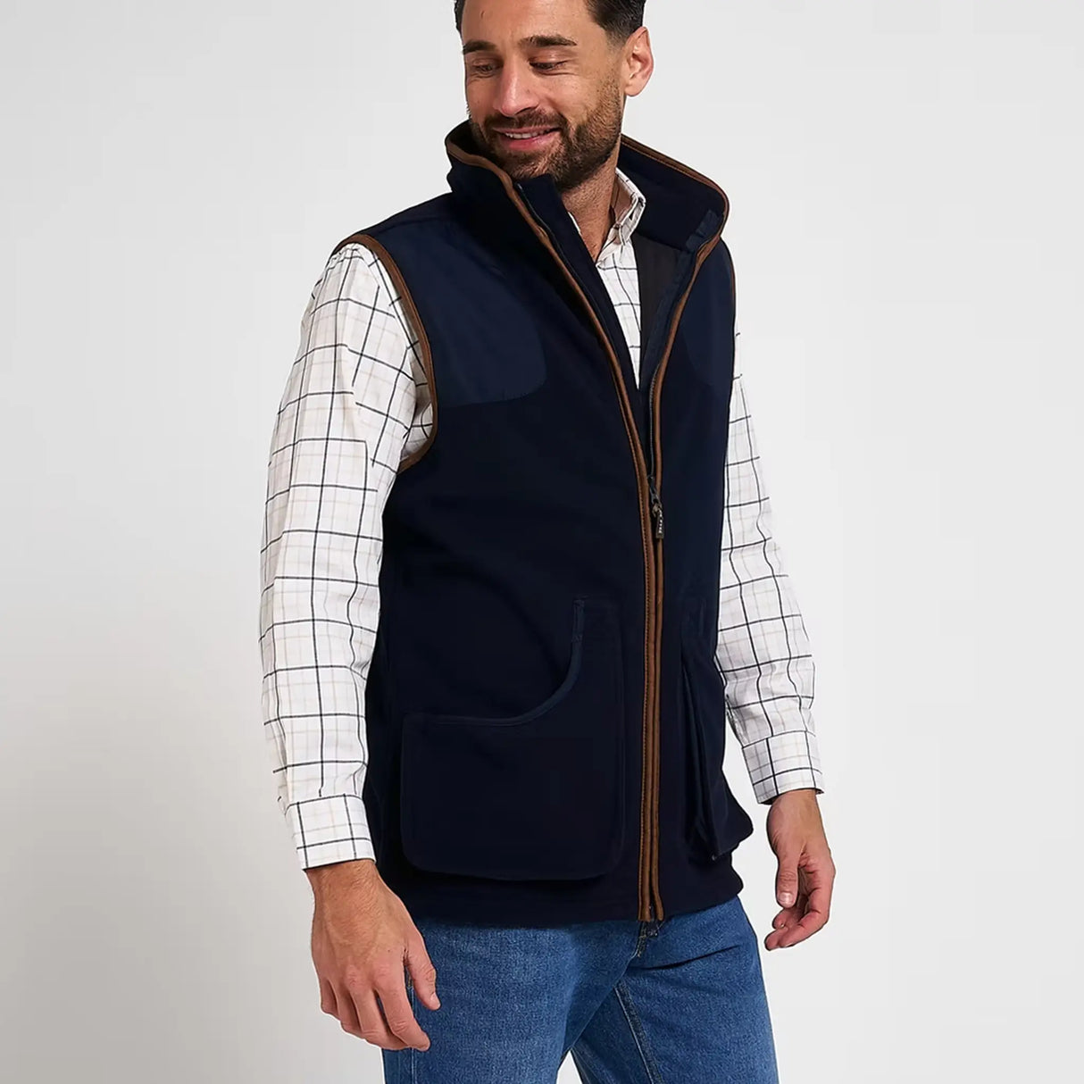 Jack Pyke Shooters Fleece Gilet in navy blue from the front right on white background