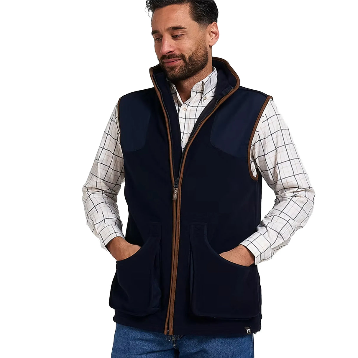 Jack Pyke Shooters Fleece Gilet in navy blue from the front on white background