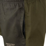 Jack Pyke Yakka Shorts in Dark Olive close up of the zip pockets
