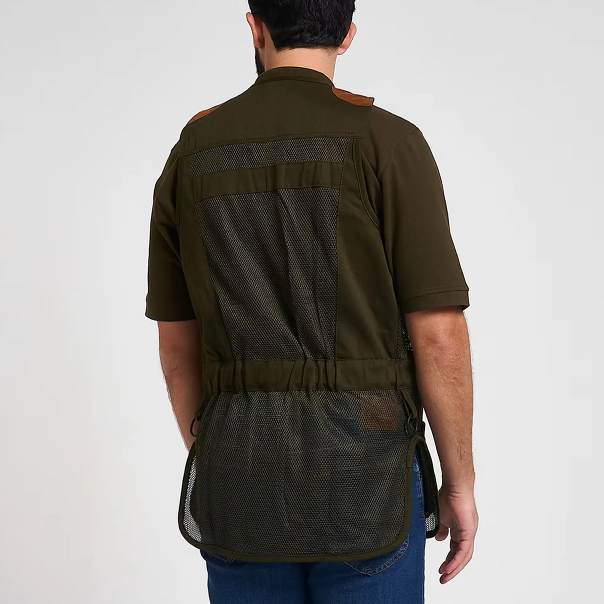 Jack Pyke Sporting Skeet Vest in Green from the back on white background