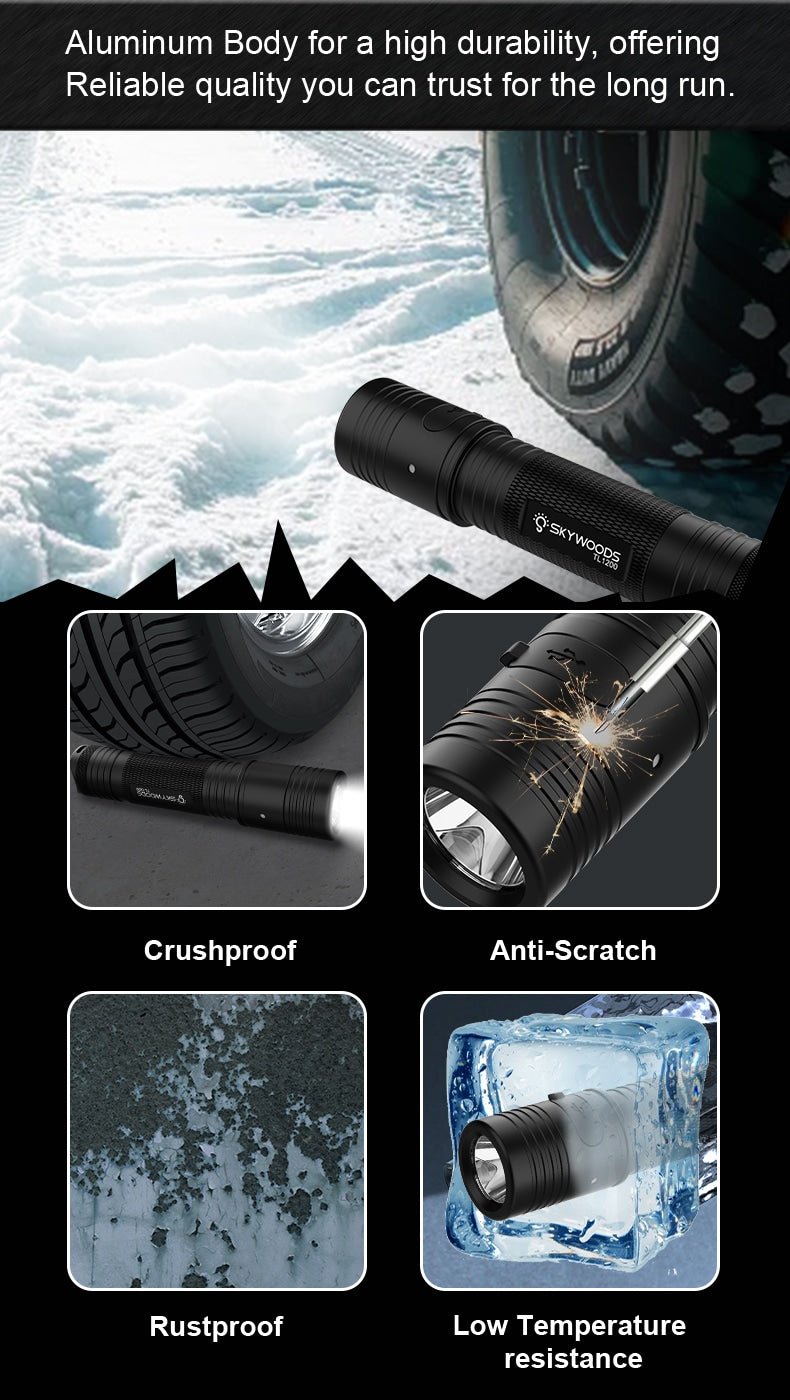 Skywoods TL1200 Tactical Light - aluminium body durability features