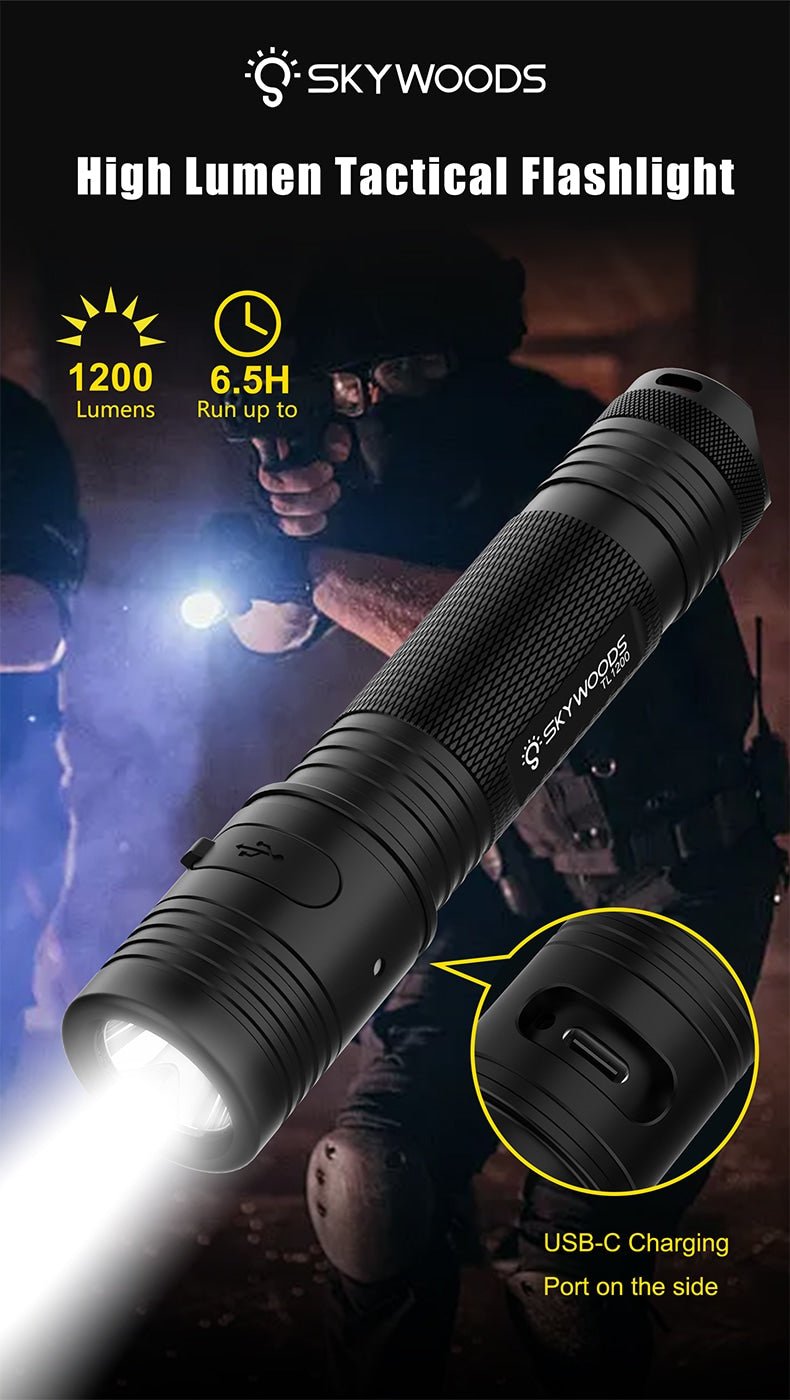 Skywoods TL1200 Tactical Light - 1200 lumen output and side USB-C port