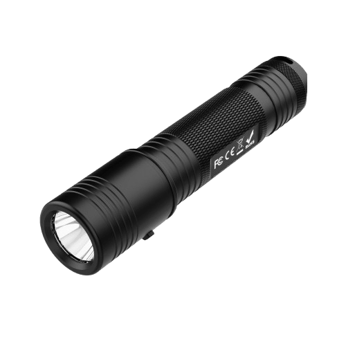 Skywoods TL1200 Tactical Light - side profile with certification markings