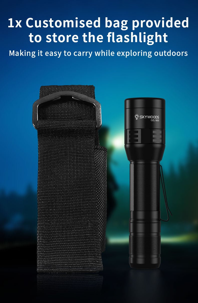 Skywoods OZL1800 Zoomable Torch Light - oxford carry bag alternate view