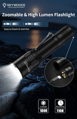 Skywoods OZL1800 Zoomable Torch Light - zoom head close-up switching between flood and spot
