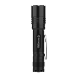 Skywoods TZL1800 Zoomable Torch Light - upright view with pocket clip and tail switch