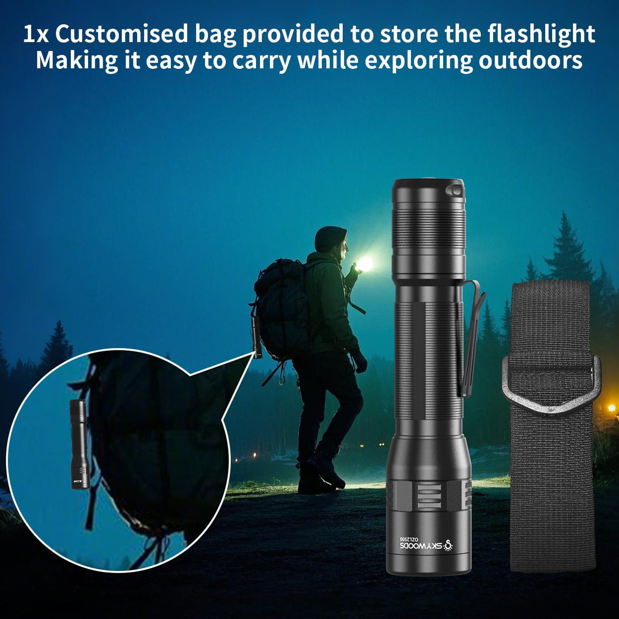 Skywoods OZL2500 Zoomable Torch Light - included oxford carry bag with the torch