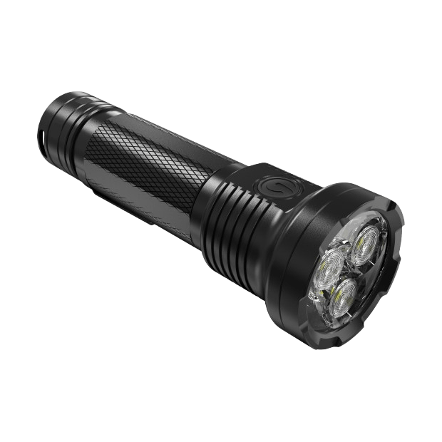 Skywoods OL3000 Rechargeable Torch Light - wide reflector head and knurled grip