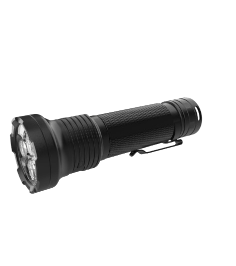 Skywoods OL3000 Rechargeable Torch Light - side profile with the reflector head to the front