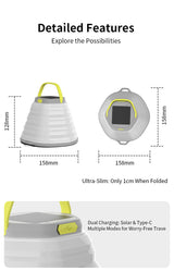 Skywoods L51980 Solar Camping Lantern - dimensions of the expanded and folded lantern