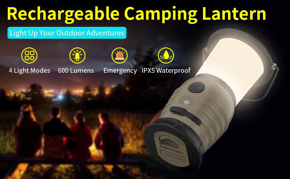 Skywoods L50270 Camping Lantern - rechargeable lantern overview with four light modes