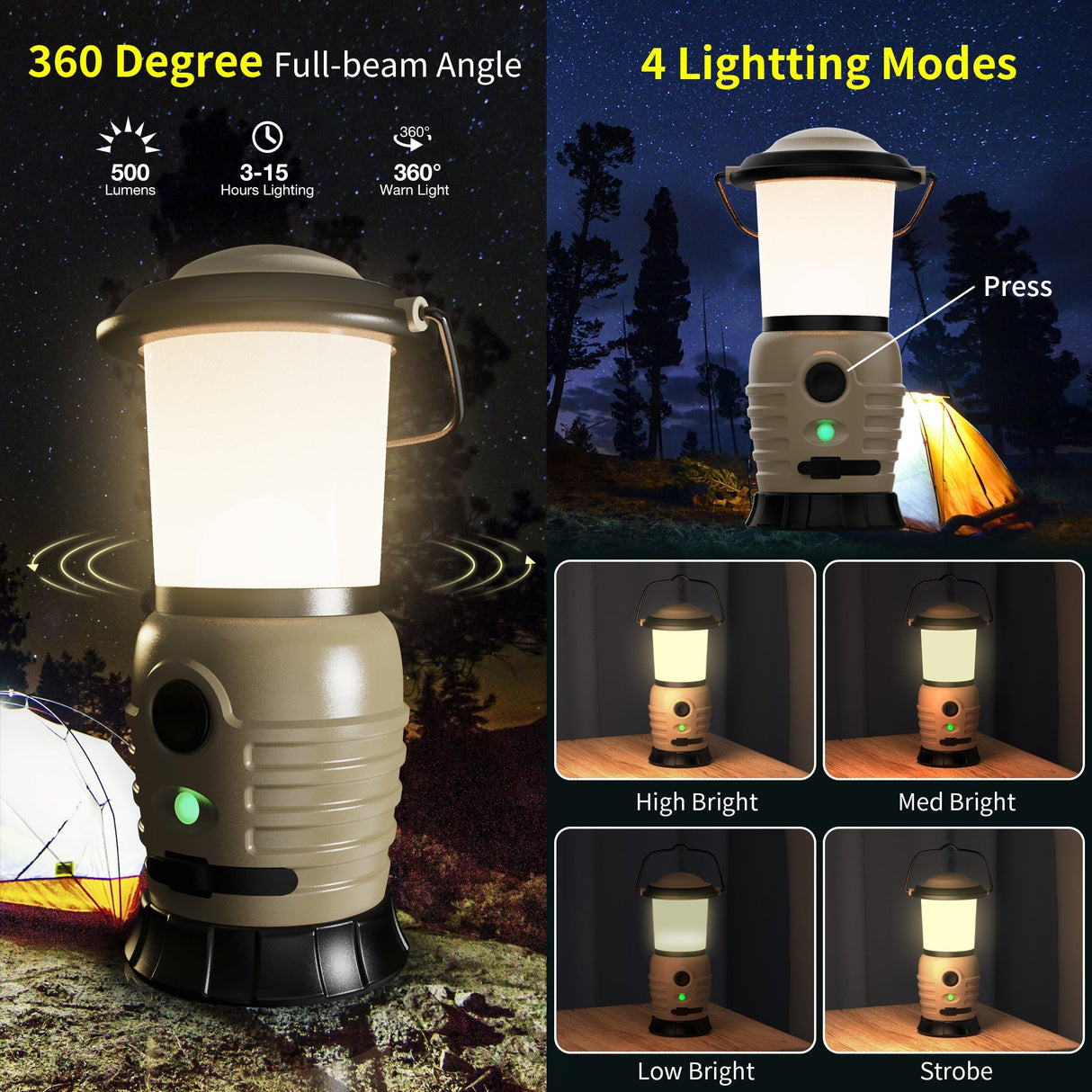 Skywoods L50270 Camping Lantern - 360 degree beam angle with 500 lumen output