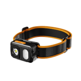 Skywoods OHL550 Headlamp - angled view of the lamp and orange headband
