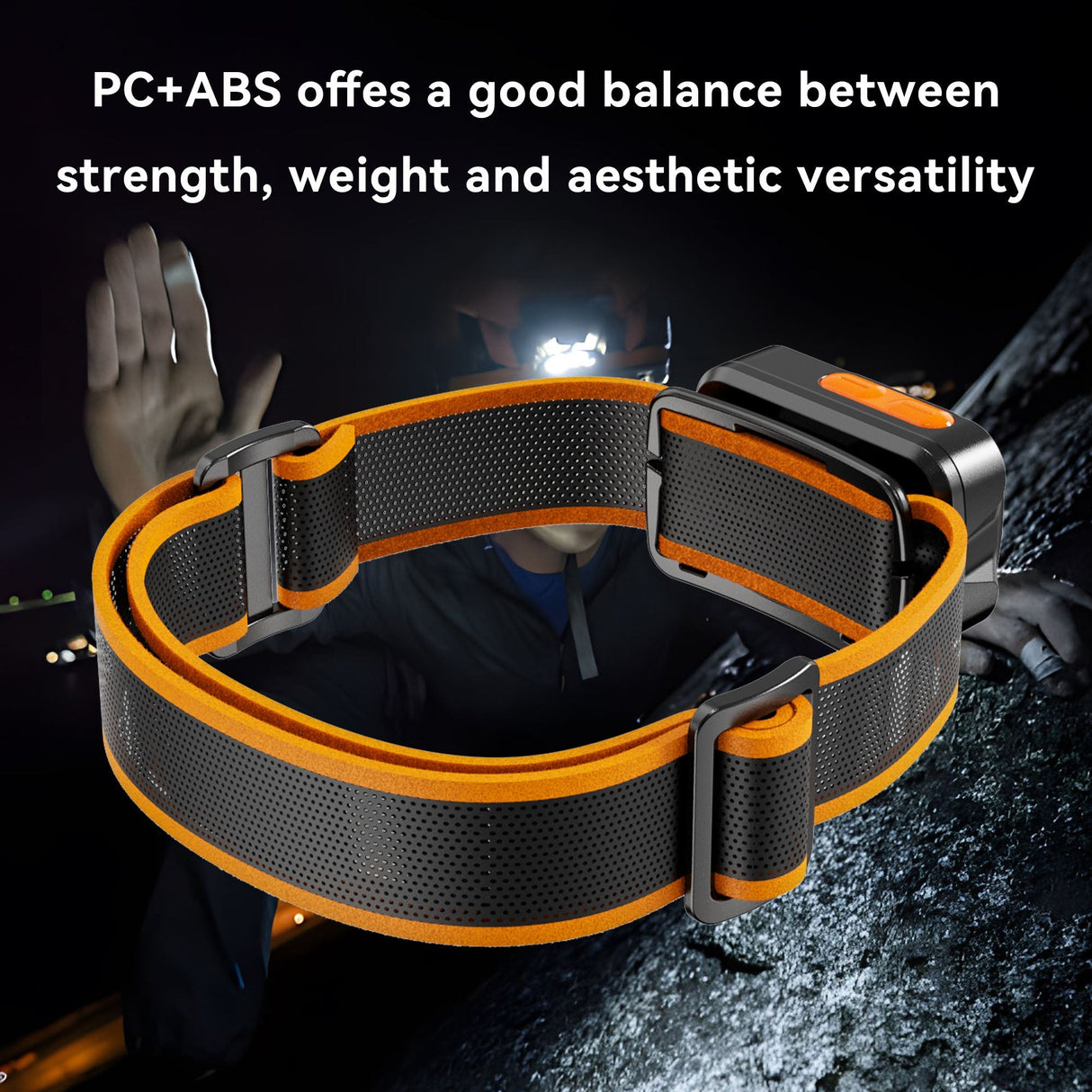 Skywoods OHL550 Headlamp - impact and heat resistant PC and ABS shell in use