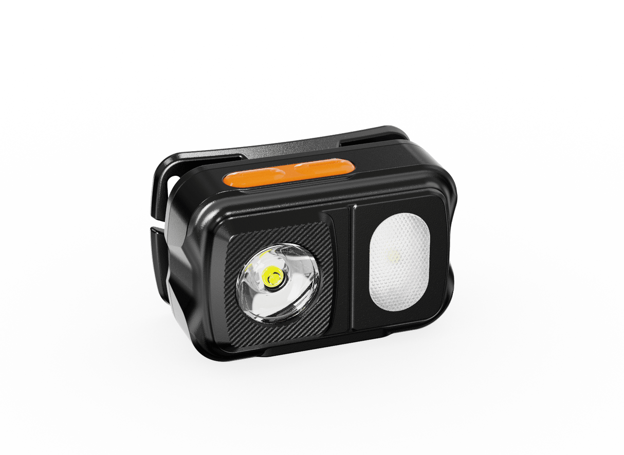 Skywoods OHL550 Headlamp - lamp unit showing the white spot lens and warm flood panel
