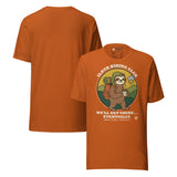 Sloth Hiking Club: Walking T-Shirt in Autumn, front and plain back view