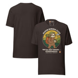 Sloth Hiking Club: Walking T-Shirt in Brown, front and plain back view