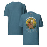 Sloth Hiking Club: Walking T-Shirt in Heather Deep Teal, front and plain back view