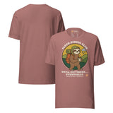 Sloth Hiking Club: Walking T-Shirt in Heather Mauve, front and plain back view