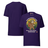 Sloth Hiking Club: Walking T-Shirt in Team Purple, front and plain back view