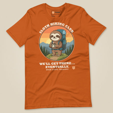 Sloth Hiking Club: Hilltop T-Shirt in Autumn, laid flat, front view