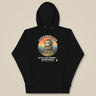 Sloth Hiking Club: Hilltop Hoodie in Black, laid flat, front view