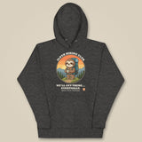 Sloth Hiking Club: Hilltop Hoodie in Charcoal Heather, laid flat, front view