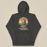 Sloth Hiking Club: Hilltop Hoodie in Charcoal Heather, laid flat, front view