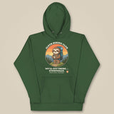 Sloth Hiking Club: Hilltop Hoodie in Forest Green, laid flat, front view